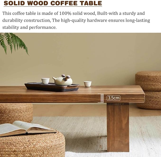 Japanese Solid Wood Coffee Table, 47.2" Low Zen Table, Tatami Style, Natural - Image 4