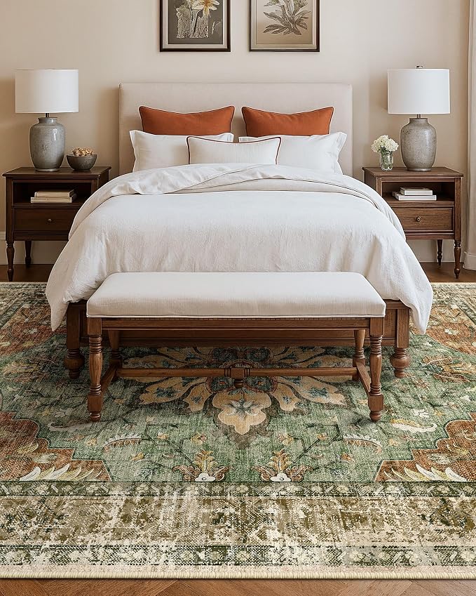 RELEANY Area Rugs 10'x14' Washable Non-Slip, Floral Vintage Distress Print - Image 3